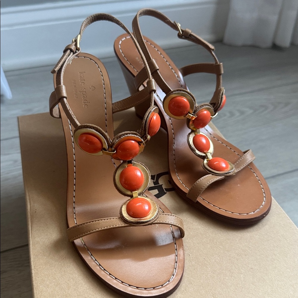 Kate Spade Tan and Orange Beaded Sandals